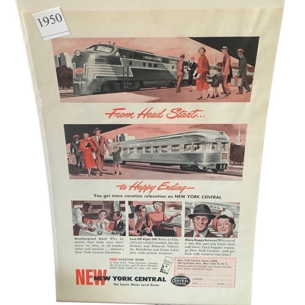 Vintage 1950 New York Central Head Start to Happy Ending Ad Advertisement